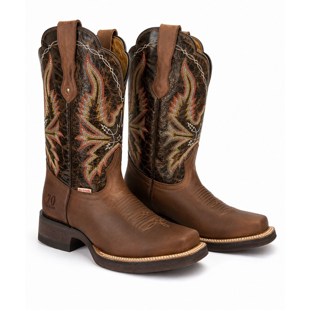 NEW Rio Grande Brown Square Toe Western Cowboy Rodeo Leather Boots US 9.5B